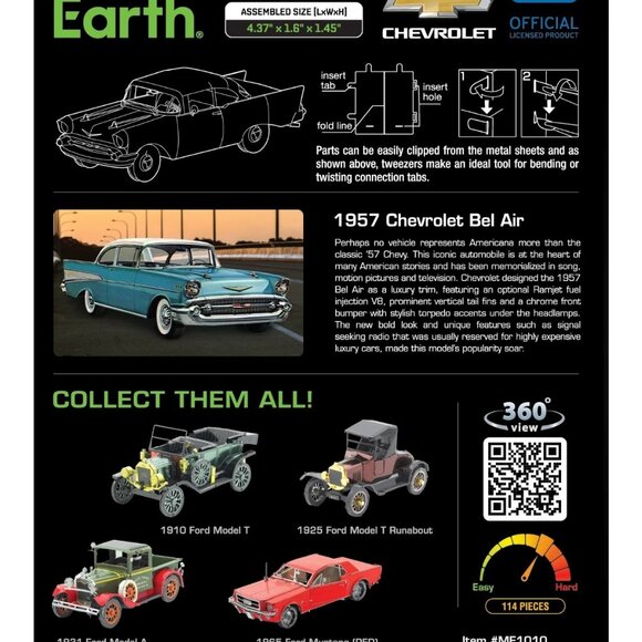 Fascinations Metal Earth 1957 Chevrolet Bel Air Model Kit Steel Model ME1010 - Picture 2 of 7